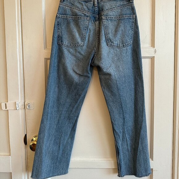 Zara "High Rise TRF Straight Leg Jeans" in Blue, size 4(27), No Stretch. Raw Hem - Picture 2 of 3